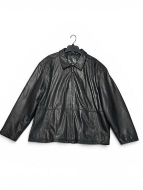 Vintage Knightsbridge Men's Black Y2K Leather Jacket Zip Front Sz XL